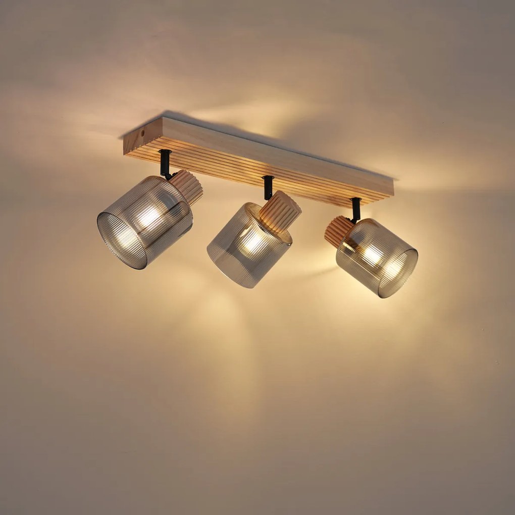 Модерен спот дърво с димно стъкло 3 светлини въртящ се и накланящ се - Gracy