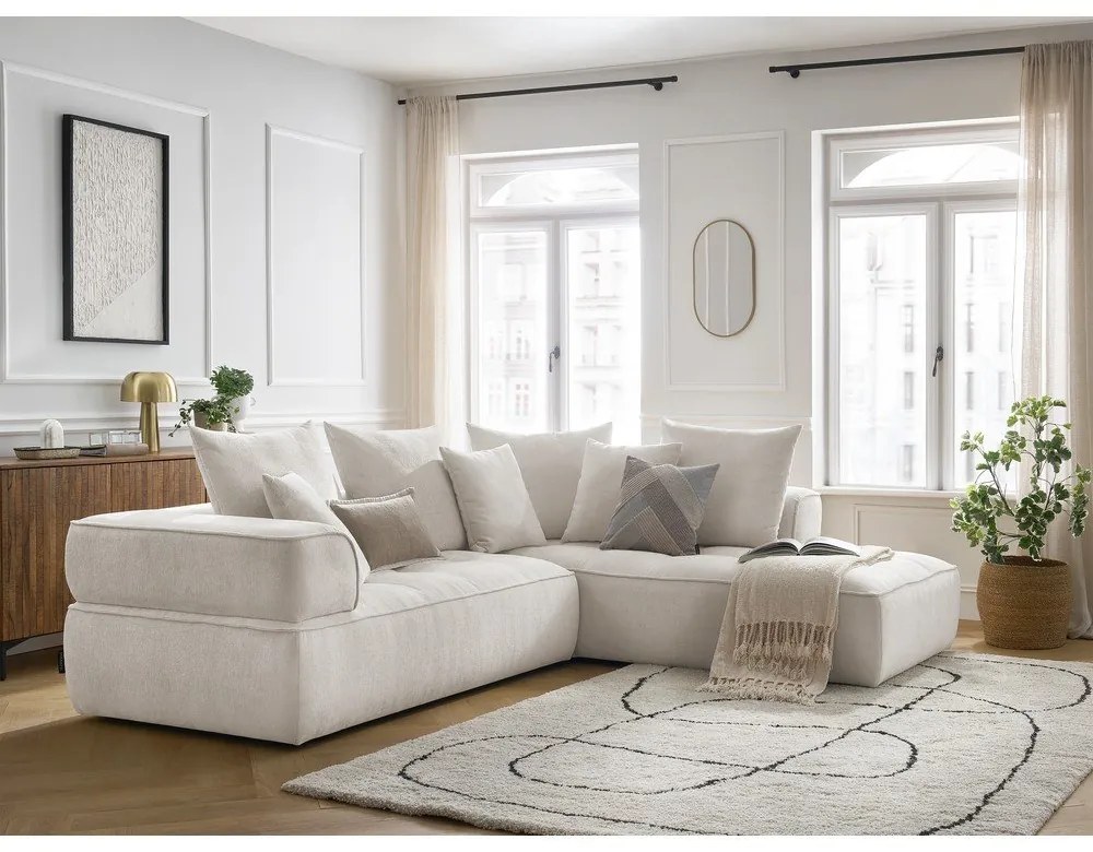 Бежов шенилов ъглов диван (десен ъгъл/L форма) Whesley – Bobochic Paris