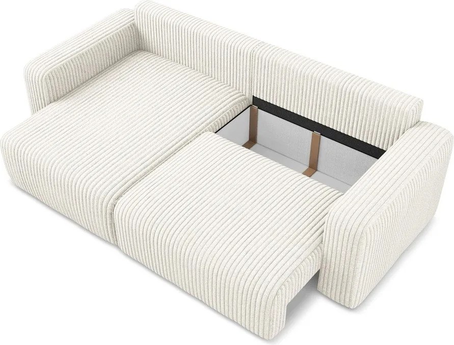 Кремав сгъваем/с място за съхранение ъглов диван от рипсено кадифе (ляв ъгъл) Kona – Makamii