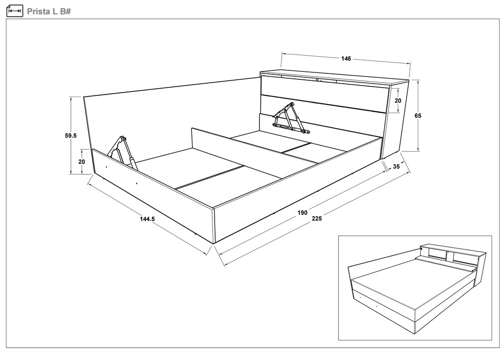 Легло + ракла за матрак 144/190 Приста L