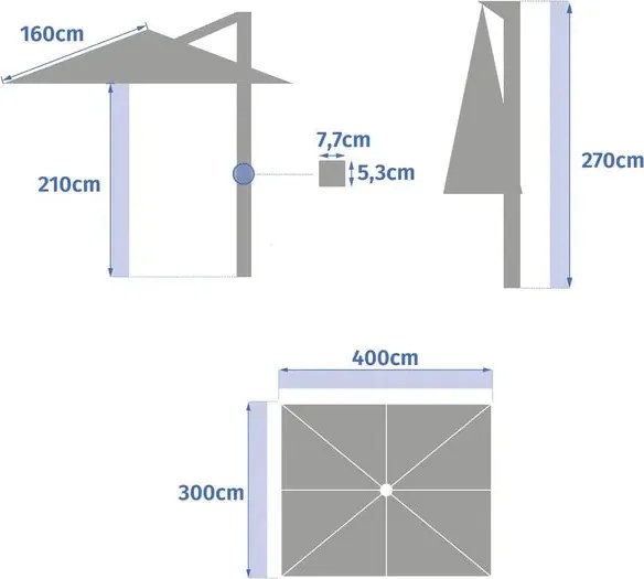Градински чадър със странична стойка Hesperide Equador, Анодизиран,4x3 m - Сиво/Петрол