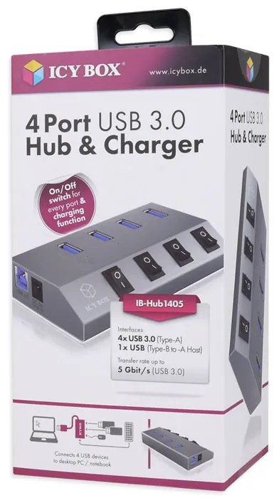 USB 3.0 Hub &amp; Зарядно 4 ports ICY BOX HUB1405 2 в 1