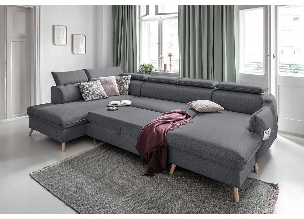 Тъмно сив U-образен разтегателен диван, ляв ъгъл Sweet Harmony - Miuform