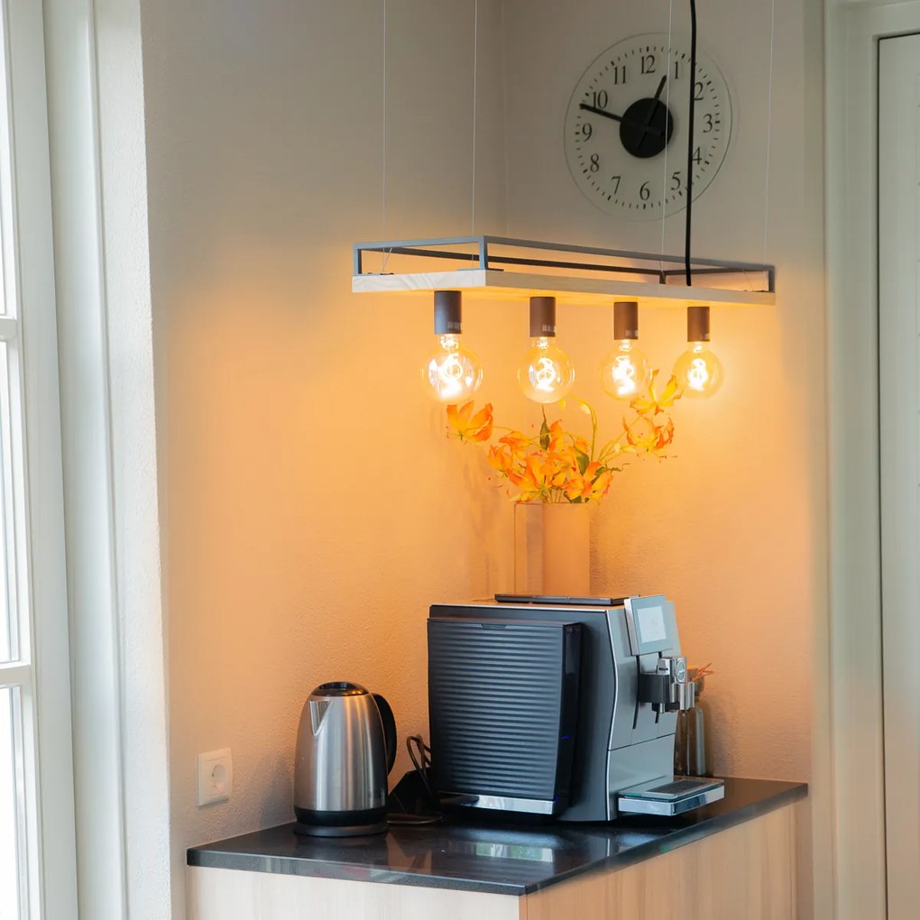 Индустриален висящ аплик черен с дърво 4-светлини - Shelf