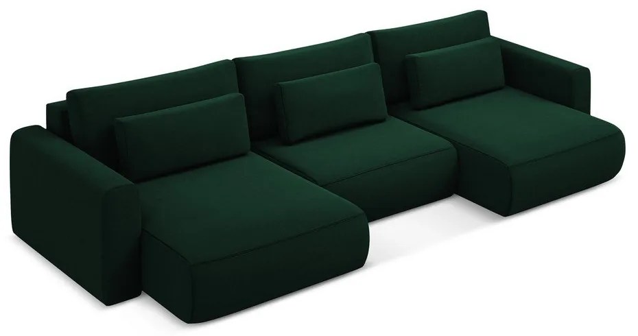 Зелен кадифен разтегателен ъглов диван с място за съхранение (U форма) Kapua – Makamii