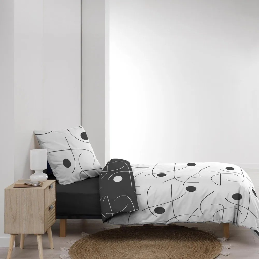 Бяло-тъмносиво единично спално бельо от микрофибър 140x200 cm Sonate – douceur d'intérieur