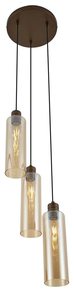 Хотелски шик висяща лампа тъмен бронз с кехлибарено стъкло 3 светлини - Stavelot