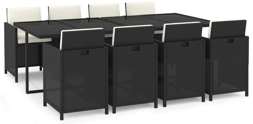 3095557 vidaXL Градински трапезен комплект възглавници 9 части полиратан черен