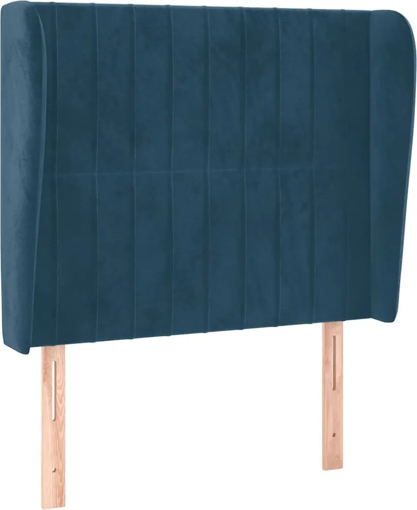 3118240 vidaXL Горна табла за легло с уши, тъмносиня, 103x23x118/128 см,кадифе
