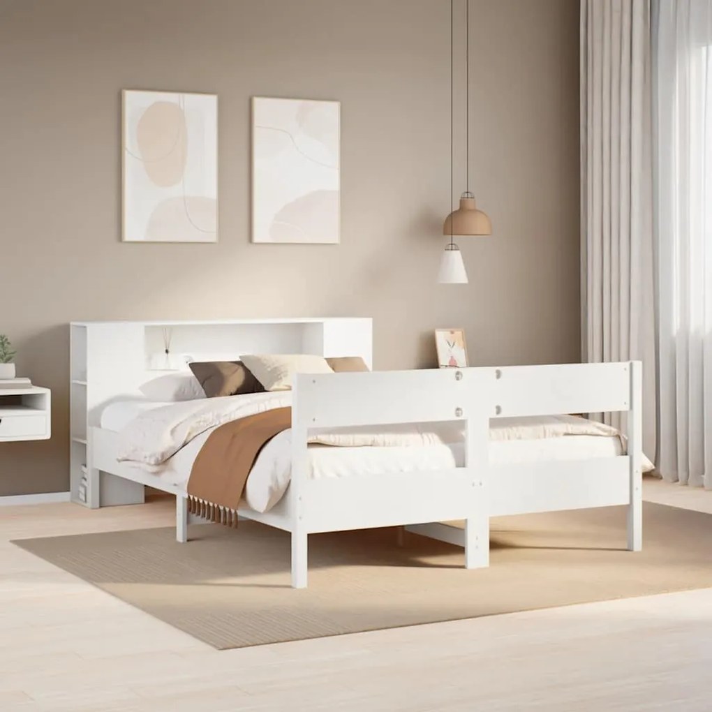 3322949 vidaXL Легло с етажерка за книги, без матрак, 140x200 см, бор масив