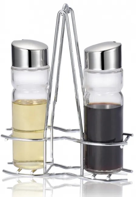 Стъклени бутилки зехтин/оцет комплект 2 броя на хромирана стойка MODERN LINE/N-410-2