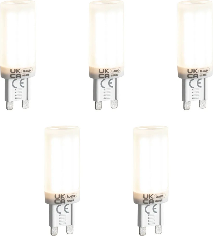 Комплект от 5 димируеми LED крушки G9 с 3 степени на димиране, опал, 4.5W, 500lm, 4000K