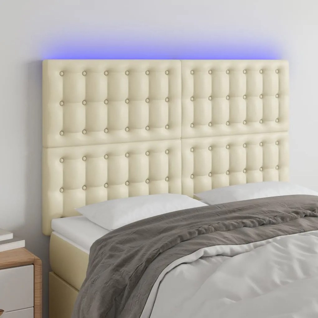 3122516 vidaXL LED горна табла за легло, кремава, 144x5x118/128 см