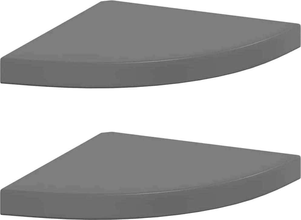 323914 vidaXL Окачени ъглови рафтове, 2 бр, сив гланц, 35x35x3,8 см, МДФ