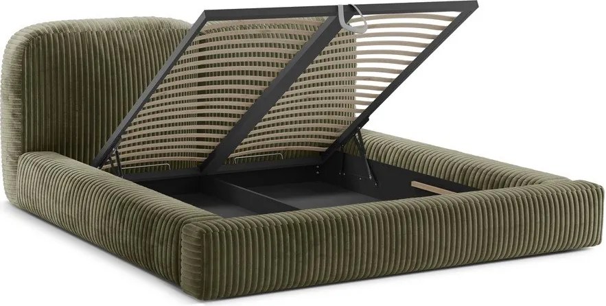 Зелено двойно легло 200x200 cm тапицирано с място за съхранение с включена подматрачна рамка Martina – Micadoni