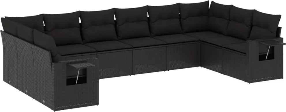 3253002 vidaXL Градински комплект диван с възглавници 10 части черен полиратан