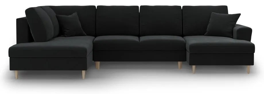 Черен кадифен разтегателен ъглов диван с място за съхранение (ляв ъгъл/U форма) Kyoto – Cosmopolitan Design