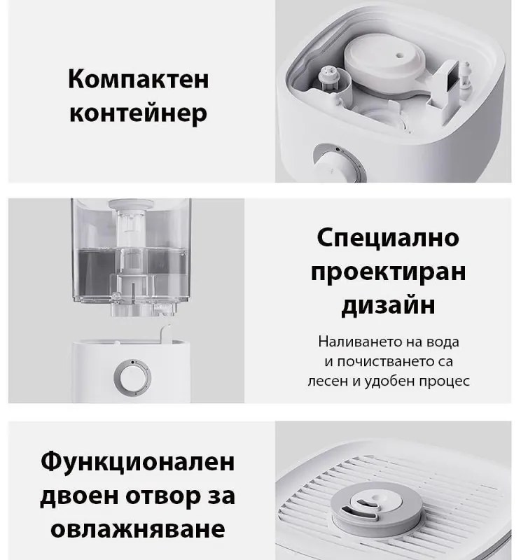 Овлажнител за въздух Xiaomi Lydsto F100S, 25W, 2.5 л, 3 степени, 200 мл/ч, Дисплей, Нощен режим, Таймер, Бял