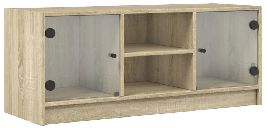 836373 vidaXL ТВ шкаф със стъклени врати, сонома дъб, 102x37x42 см