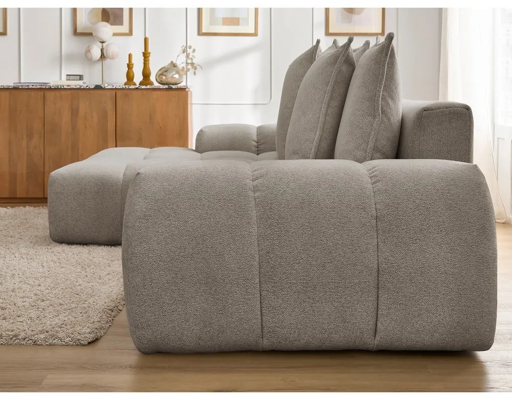 Кафяво-сив шенилов сгъваем/с място за съхранение ъглов диван (ляв ъгъл) Everest – Bobochic Paris