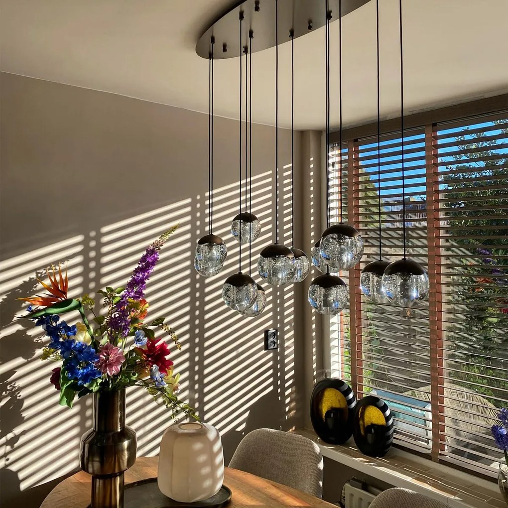 Дизайнерски висящ полилей тъмен бронз с прозрачно стъкло 12-светлини - Inge