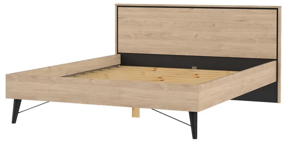 Двойно легло от дъбов декор с включена подматрачна рамка в естествен цвят 160x200 cm Ry – Tvilum