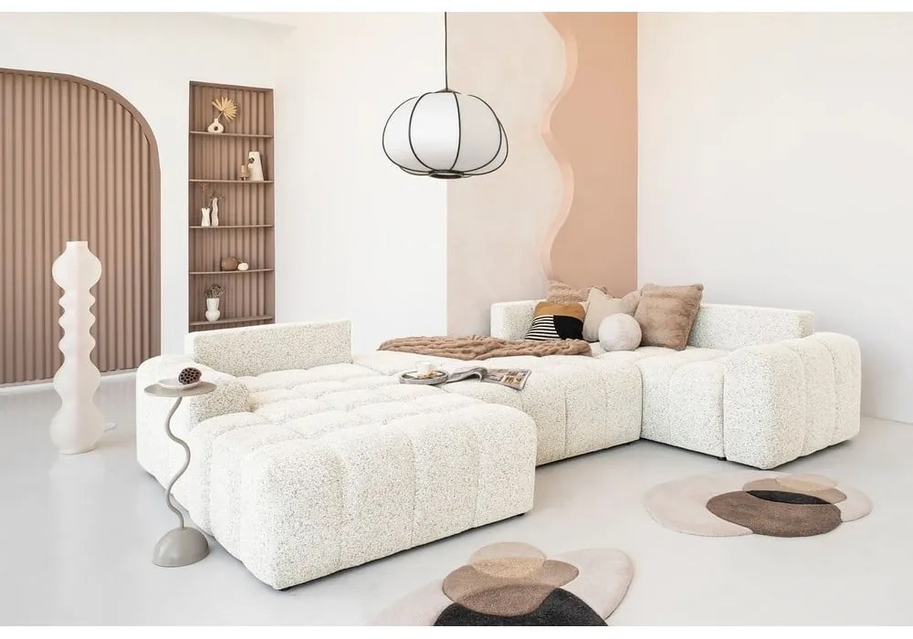 Кремав разтегателен модулен ъглов диван с място за съхранение (десен ъгъл) Lulu – Miuform
