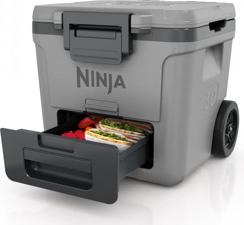 Хладилна кутия Ninja FrostVault FB230EUGY, 28 л, Пасивна, 48 кена, Поддържа лед до 5 дни, Сухо отделение, Колела, Сив