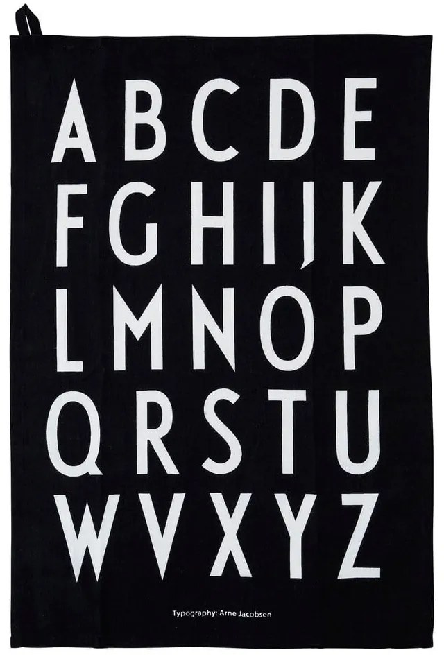 Черна памучна кърпа за чай "Азбука" в комплект от 2 броя, 40 x 60 cm - Design Letters