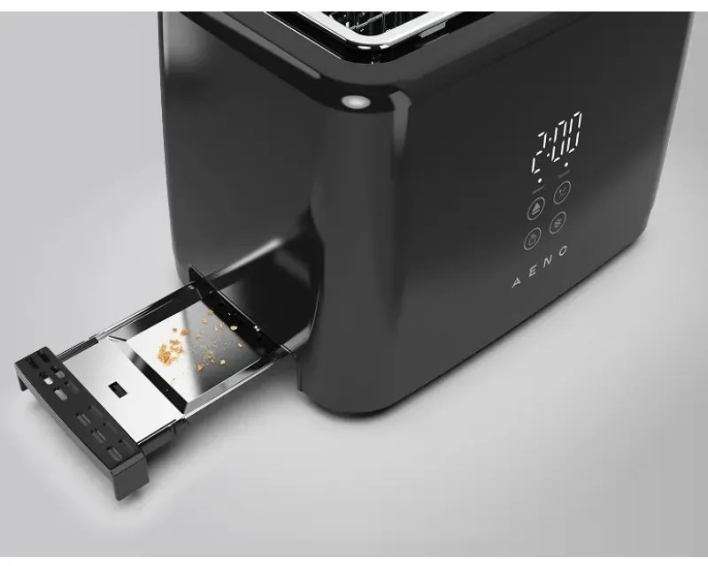 Тостер за хляб AENO ATS0002B, 930W, 7 степени, Сензорно управление, Обратен таймер, Защита при засядане, Тих, Черен