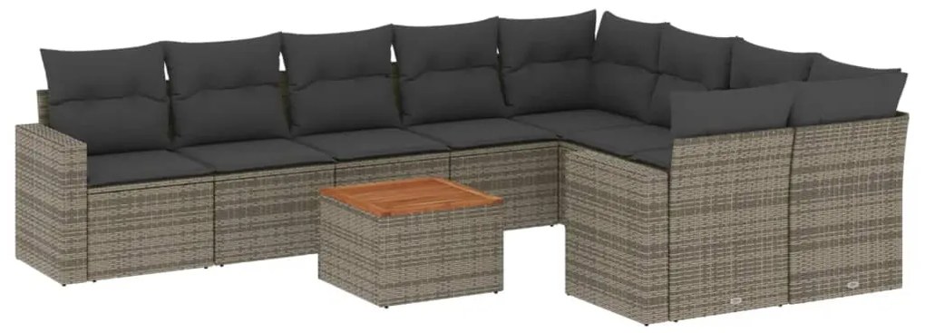 3224282 vidaXL Градински комплект диван с възглавници 10 части сив полиратан