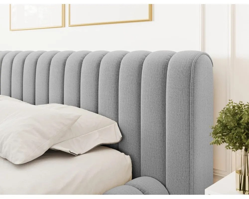 Светлосиво двойно тапицирано легло с място за съхранение и включена подматрачна рамка 180x200 cm Carilla – ELTAP