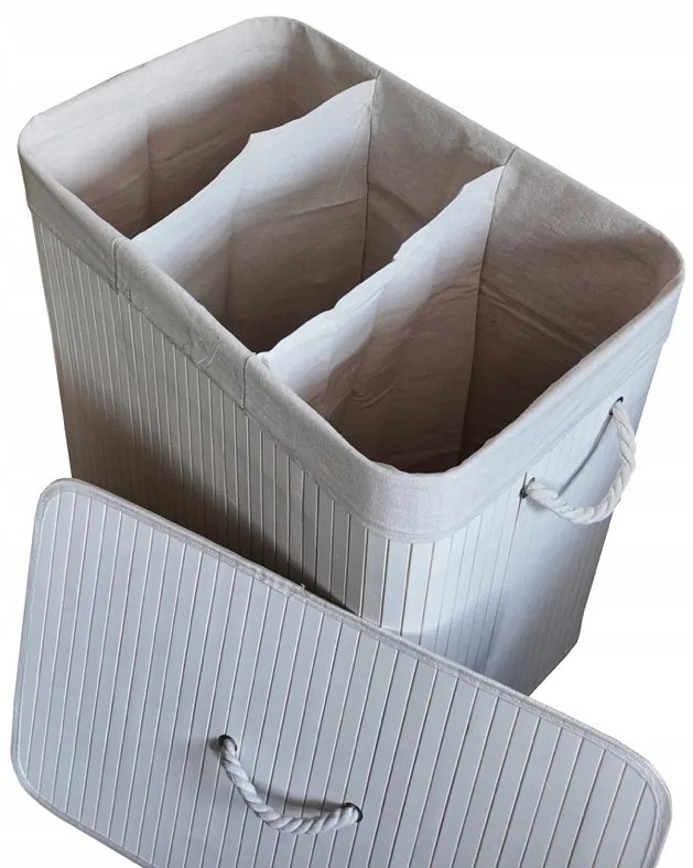 Бамбуков кош за пране - 3 камери, 150 л Eстествен