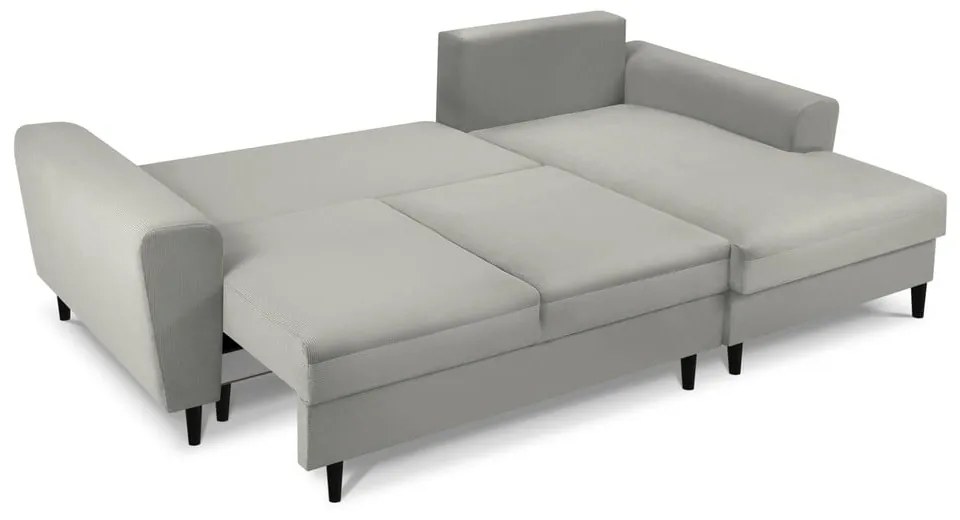 Светлосив разтегателен ъглов диван с място за съхранение от рипсено кадифе (десен ъгъл) Kyoto – Cosmopolitan Design