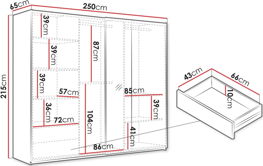 Гардероб Boston 250 плъзгащ-Графит