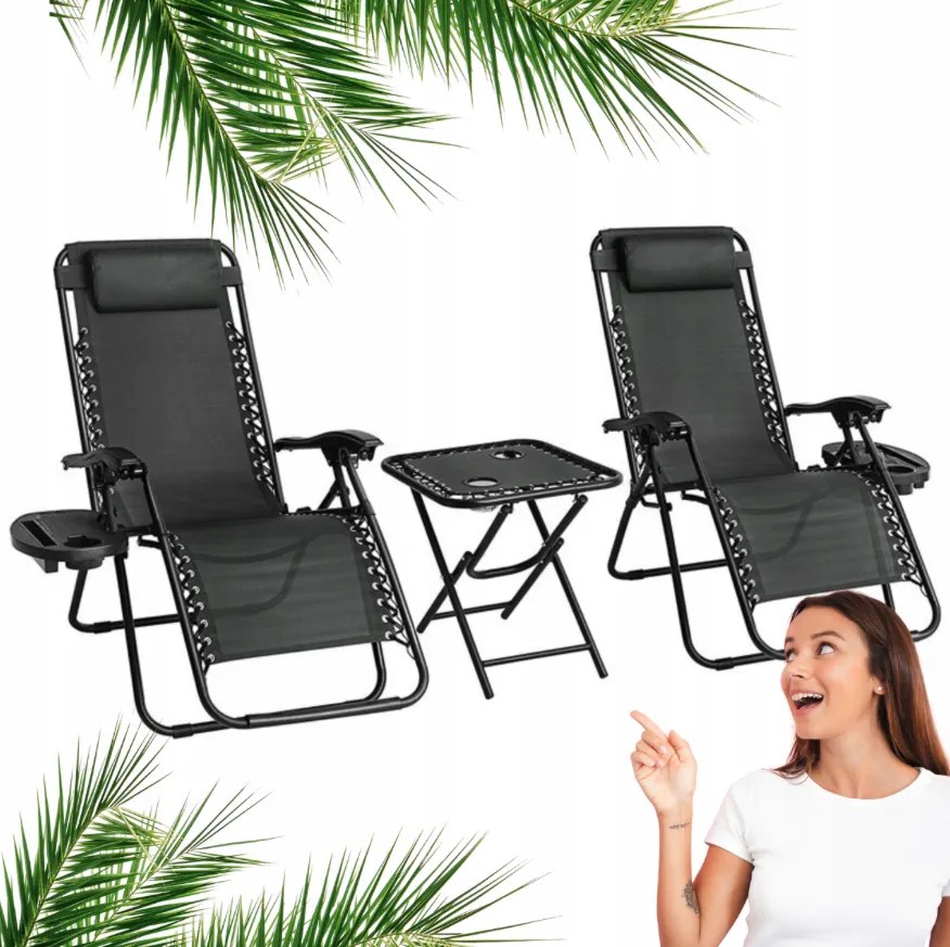 Комплект от 2 градински стола с маса - черен