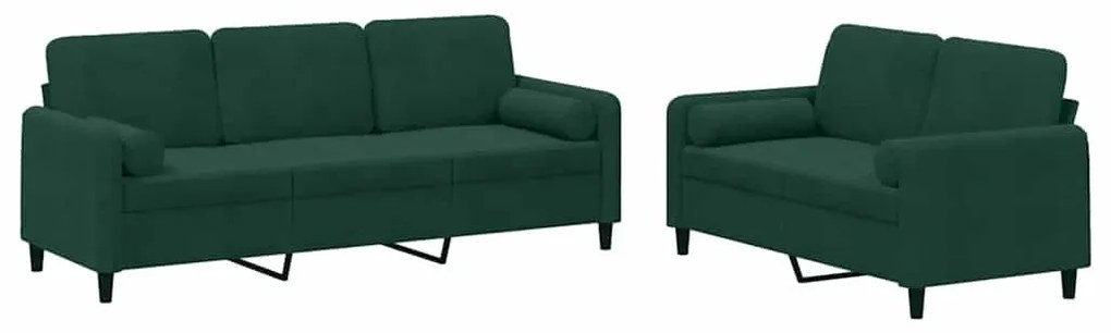 3202036 vidaXL Комплект дивани 2 части с възглавници, тъмнозелен, кадифе