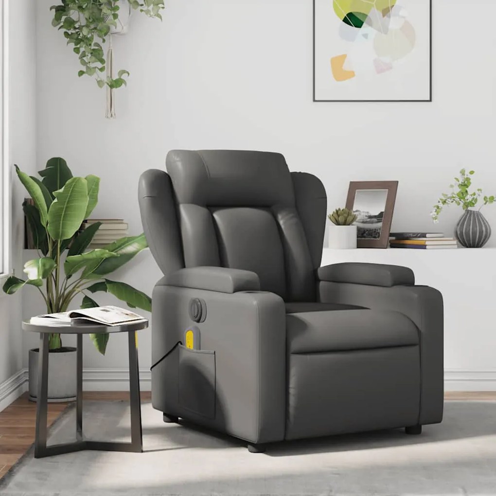 372437 vidaXL Масажен наклоняем стол, сив, изкуствена кожа