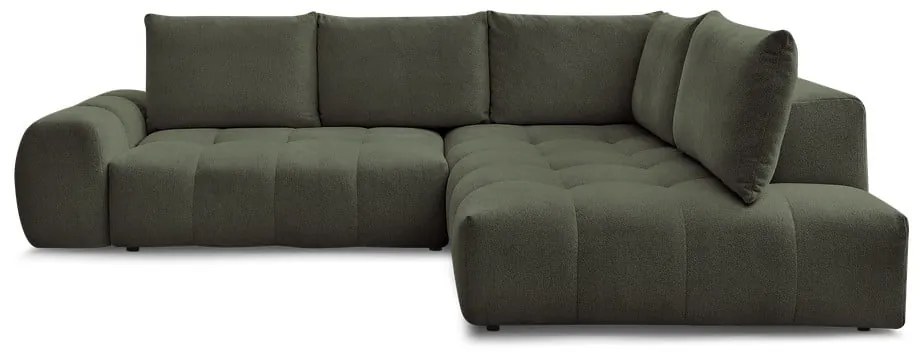 Зелен шенилов сгъваем/с място за съхранение ъглов диван (десен ъгъл/L форма) Everest – Bobochic Paris