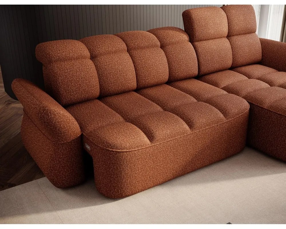 Теракотен кадифен сгъваем/с място за съхранение ъглов диван (десен ъгъл) Beneth – ELTAP