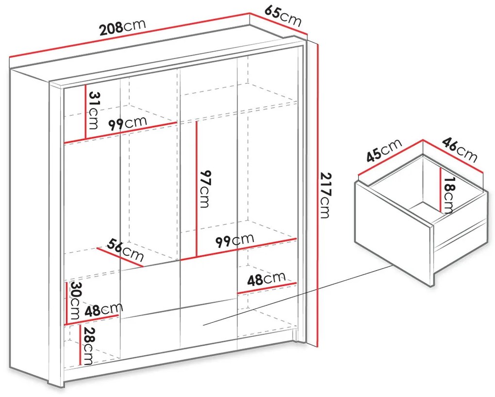 Гардероб 4-врати Wieden-White