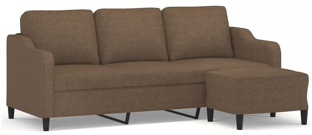 3201138 vidaXL 3-местен диван с табуретка, кафяв, 180 см, плат