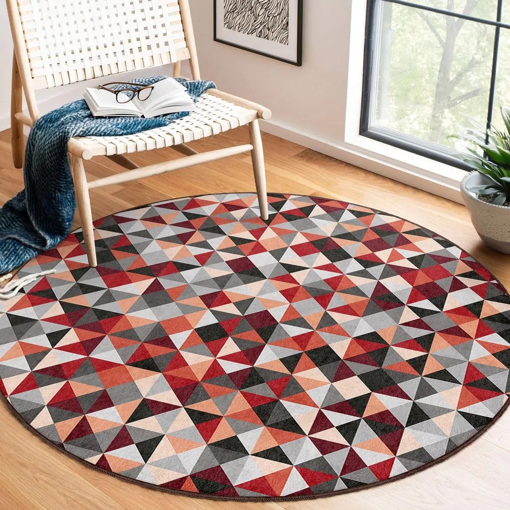 Червено-сив кръгъл килим подходящ за пране ø 80 cm Ignite – Mila Home