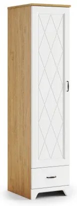 Шкаф ПРОВЕНЗА SZD1SZ1 Каменен дъб/Бял мат - СТОЯЩ ШКАФ С 1 ВРАТА С ЧЕКМЕДЖЕ РЕТРО