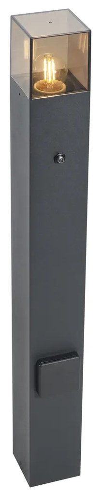 Модерен външен стълб черен с димно стъкло 70 см със сензор за здрач IP44 - Дания