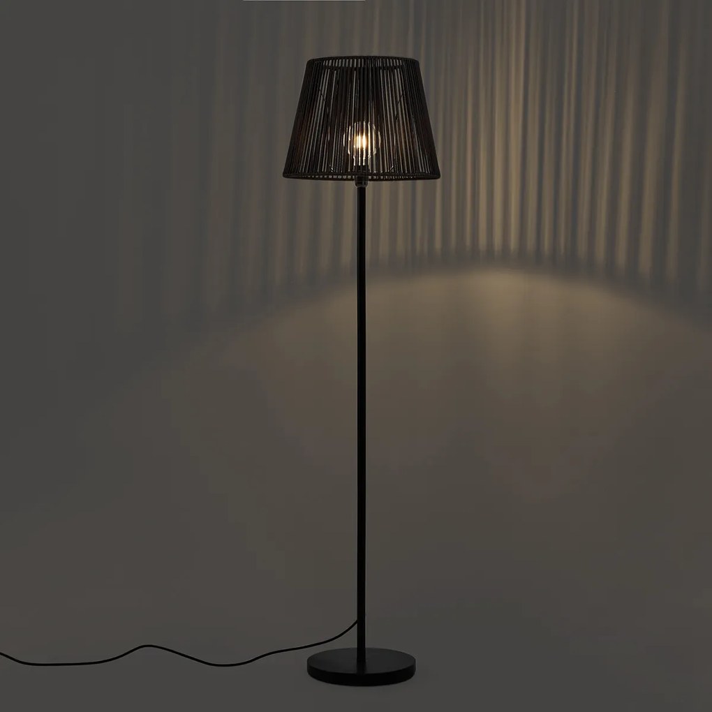 Външна подова лампа черна с черен абажур от въже IP44 - Virginia Jayla