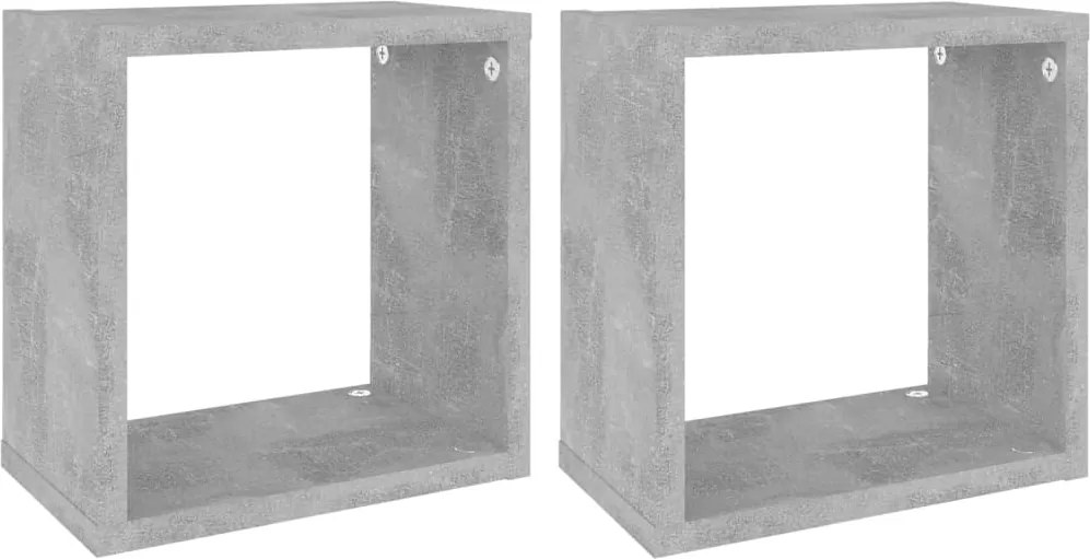 807037 vidaXL Стенни кубични рафтове, 2 бр, бетонно сиви, 26x15x26 см