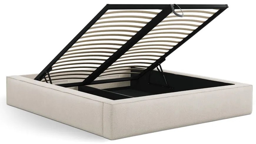 Кремаво двойно легло 200x200 cm тапицирано с място за съхранение с включена подматрачна рамка Simon Darren – Micadoni