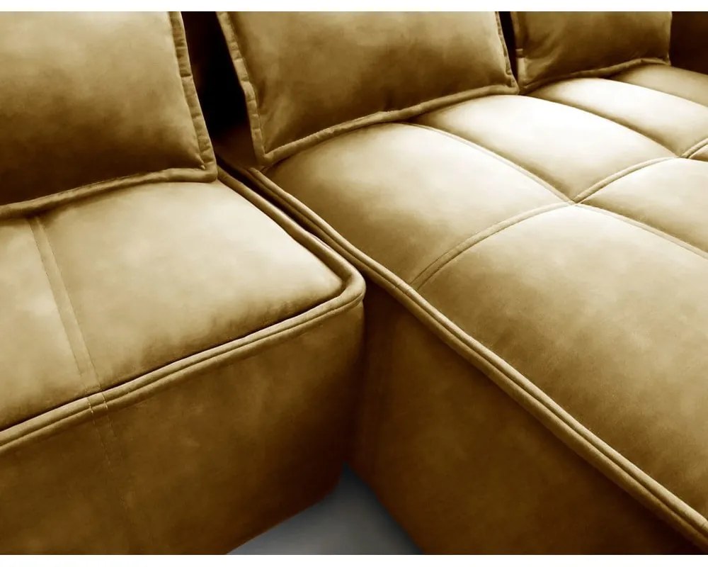 Жълт кадифен разтегателен ъглов диван с място за съхранение (десен ъгъл) Campo – ELTAP