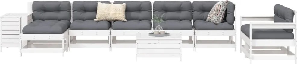 3250649 vidaXL Градински комплект диван от 10 части, бял, масивно дърво бор
